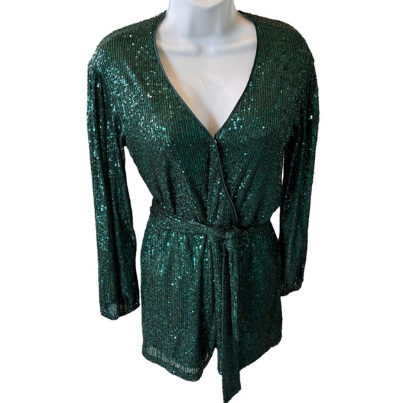 Midnight Doll Women's Surplice V-Neck Sequin Romper size Small - Picture 2 of 6